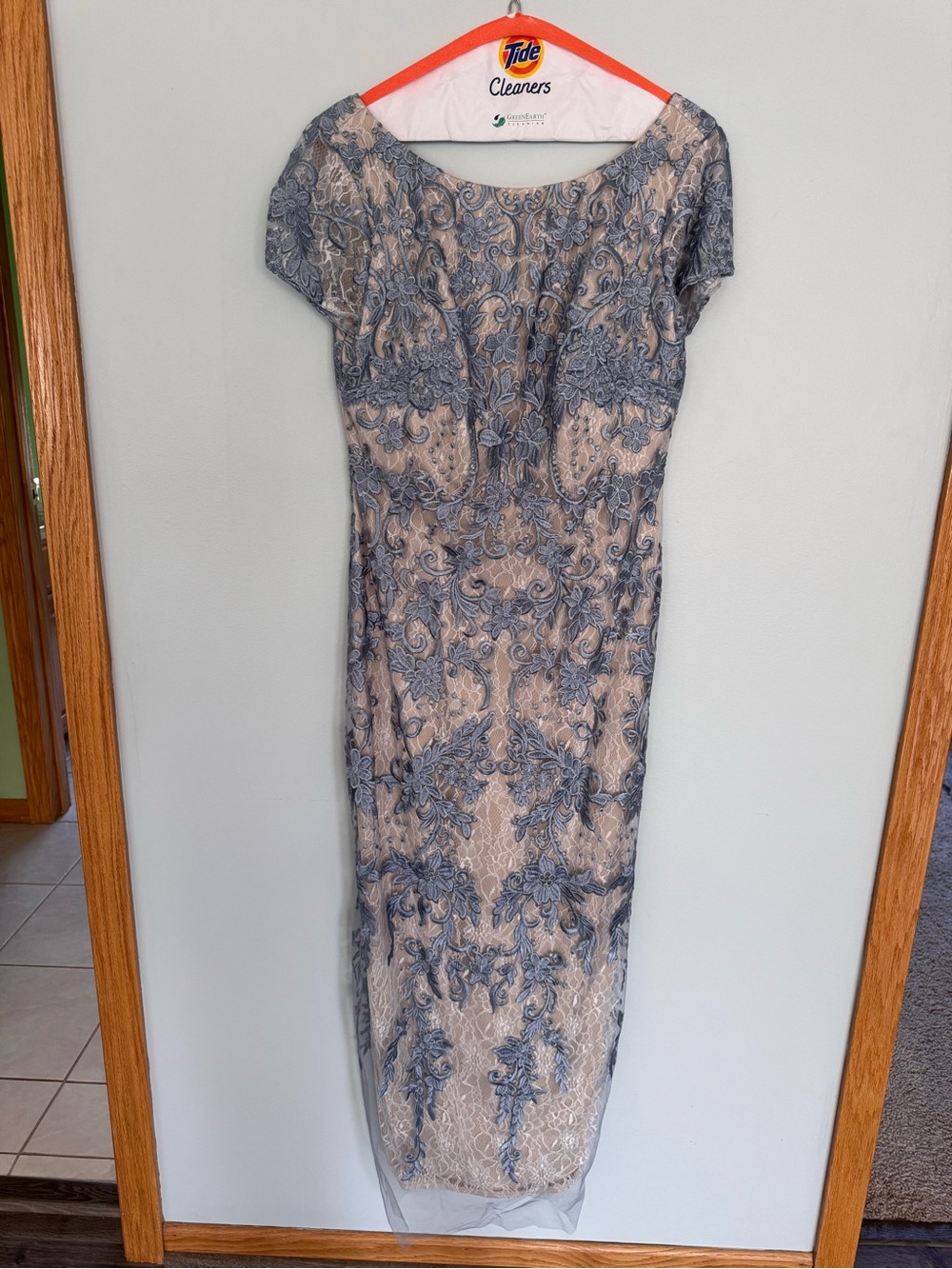 Azazie Blue Lace Overlay on Nude Maxi Dress